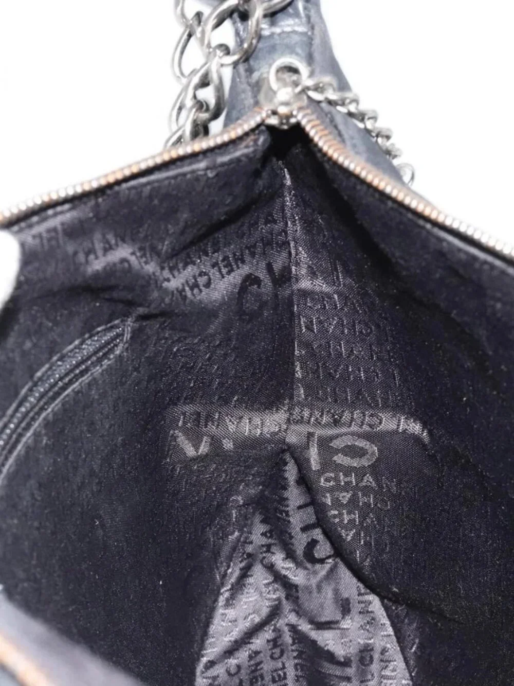 CHANEL Choco Bar Chain Shoulder Bag Nylon Black Silver CC Auth 118385